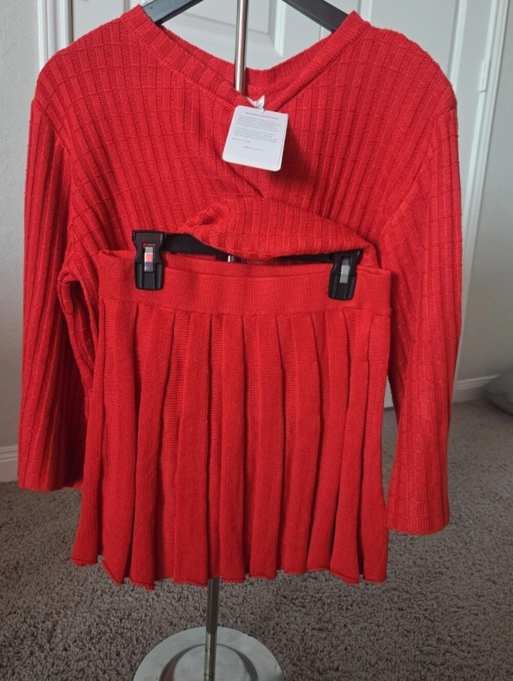 Red Knit Sweater & Skirt Matching Set